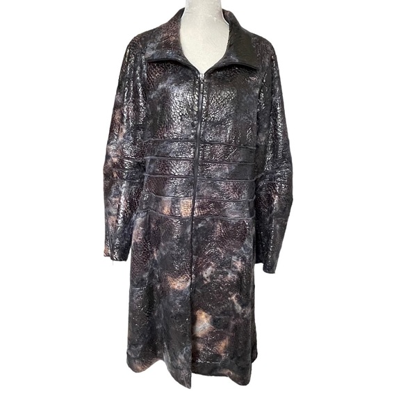 Linda Lundstrom Women’s Reptile Snake Skin Embossed Coat Plus Size 16 Zip Detail - Picture 1 of 9